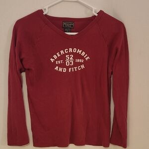 Abercrombie & Fitch Burgundy V-Neck Long Sleeve
